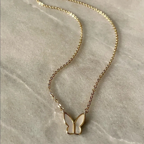 Gold Plated MOP Butterfly Dainty Necklace - Picture 13 of 16